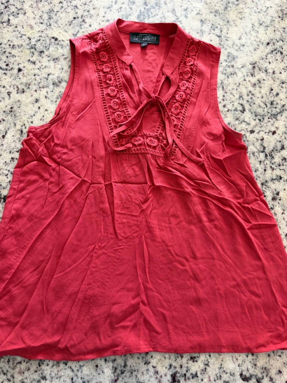 Sweet Wanderer Red Crochet-Tie Sleeveless Tank